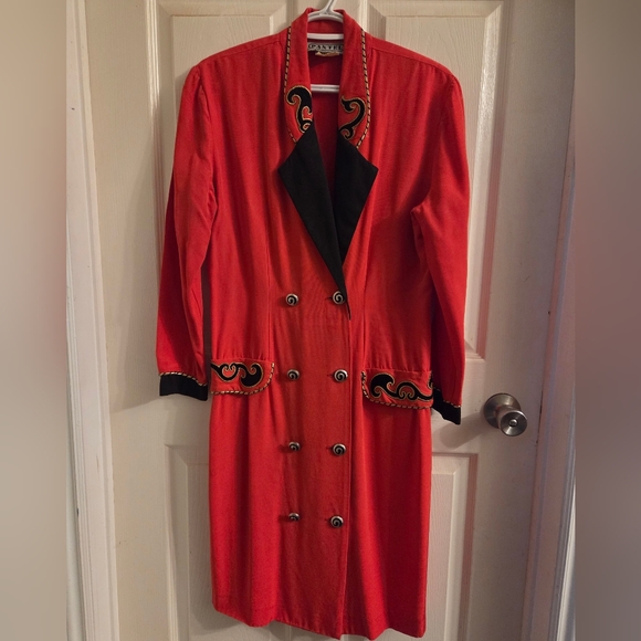 Jackets & Blazers - Double Breasted Vintage Gold Black Embelished Grandmaster Long Blazer